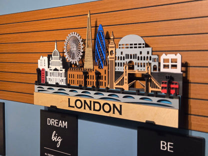 London City Skyline Wall Art – Layered Laser Cut Wooden Cityscape