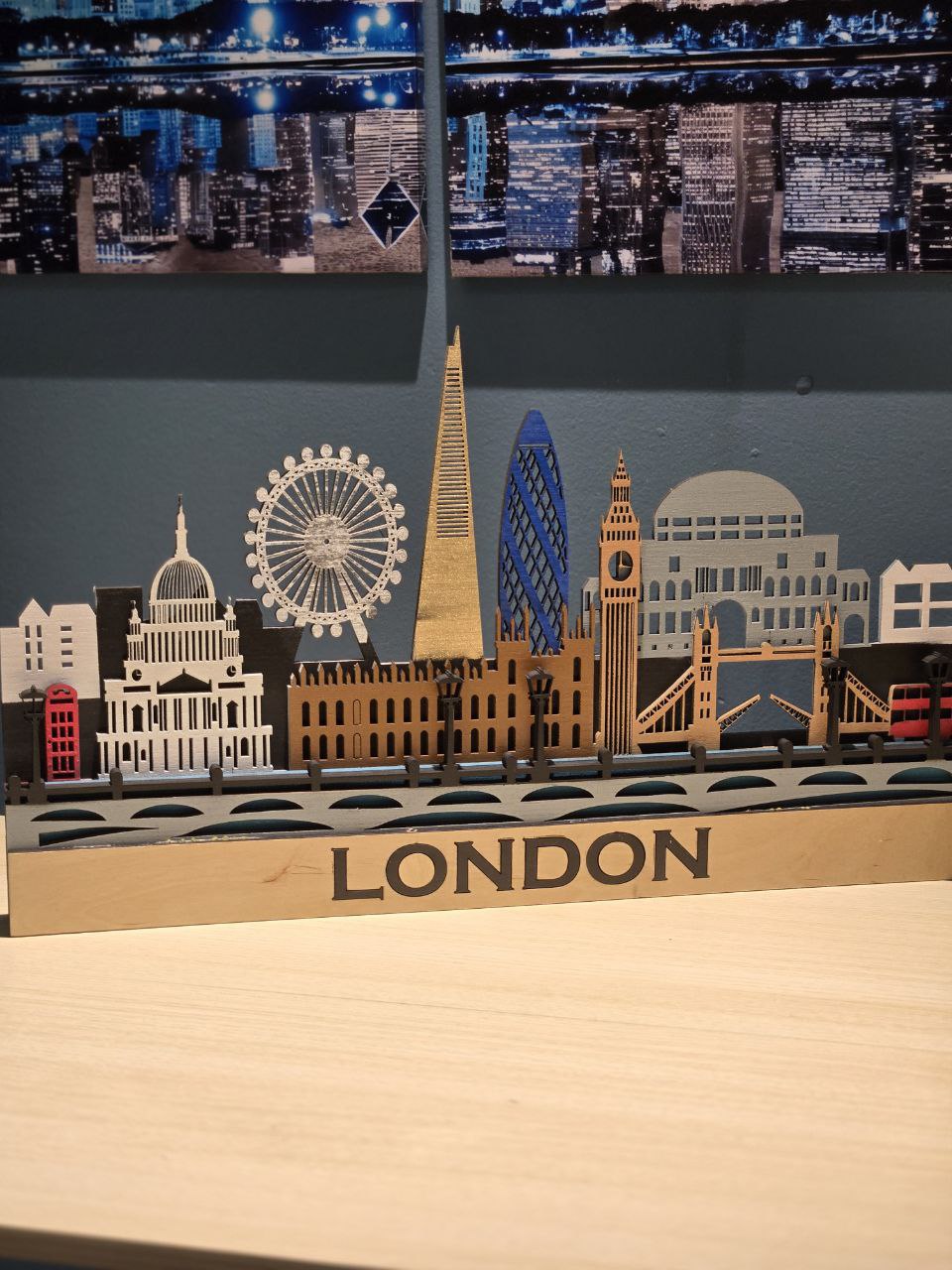 London City Skyline Wall Art – Layered Laser Cut Wooden Cityscape