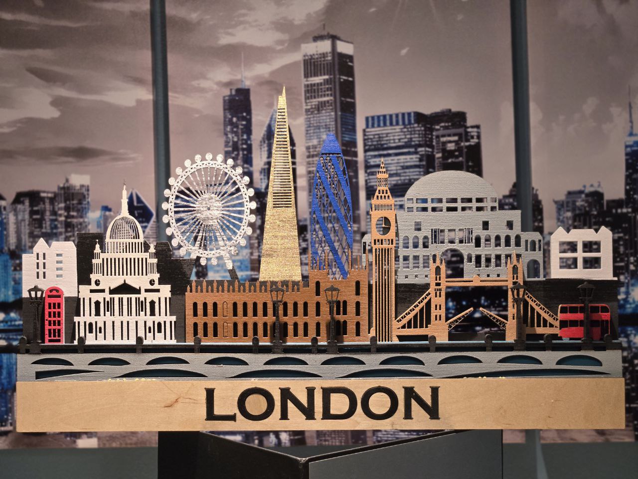 London City Skyline Wall Art – Layered Laser Cut Wooden Cityscape