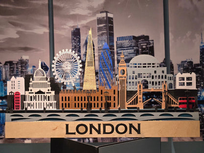 London City Skyline Wall Art – Layered Laser Cut Wooden Cityscape