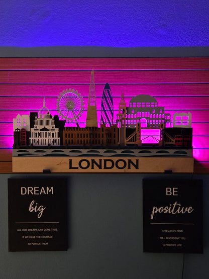 London City Skyline Wall Art – Layered Laser Cut Wooden Cityscape
