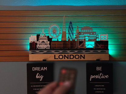 London City Skyline Wall Art – Layered Laser Cut Wooden Cityscape