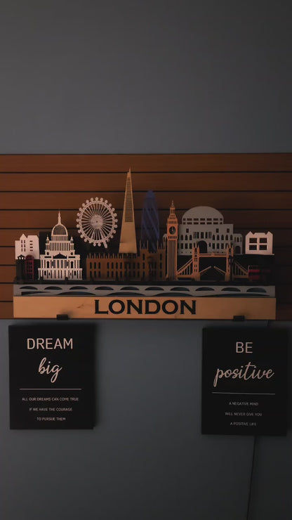 London City Skyline Wall Art – Layered Laser Cut Wooden Cityscape