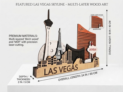 Las Vegas City Skyline 3D Layered Laser Cut Wooden Wall Art | GAZER LASER