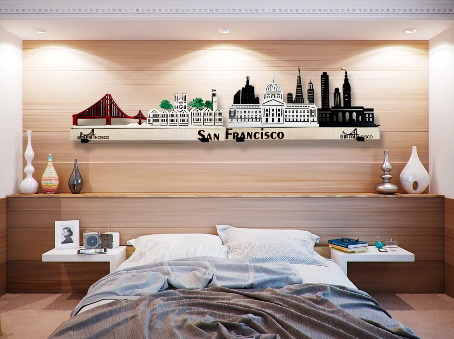 San Francisco Large Size Skyline 3D Layered Laser Cut Wooden Cityscape Wall Art