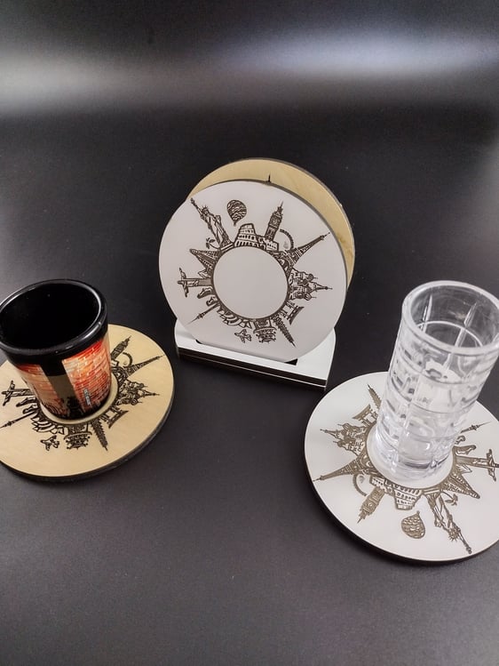 coaster with landmark engraving