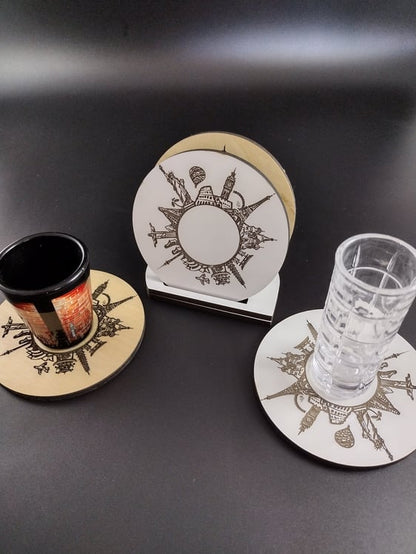 coaster with landmark engraving