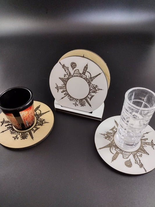 coaster with landmark engraving