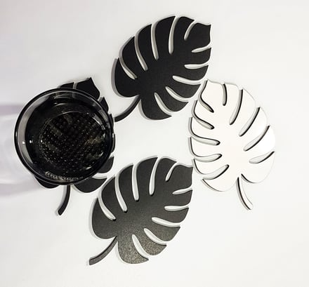 black and white coaster wood
