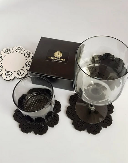 coaster wood laser cut black and white