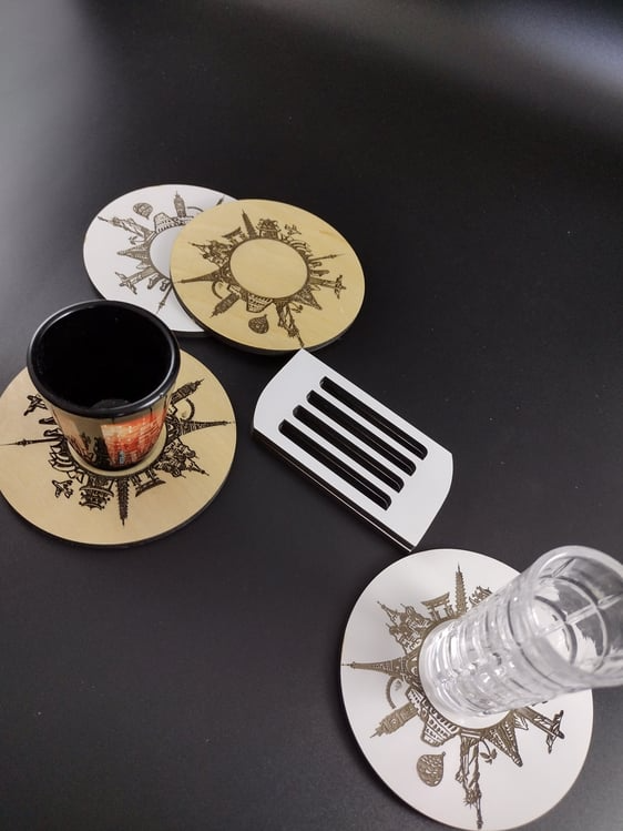 coaster with stand laser cut
