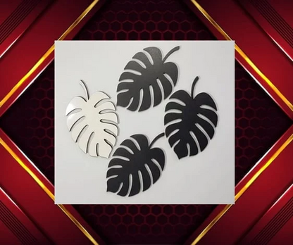 black and white coaster leaf design laser cut
